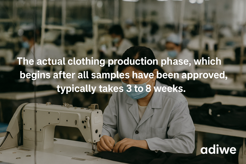 alt aerial view of a busy clothing production floor with workers and machinery