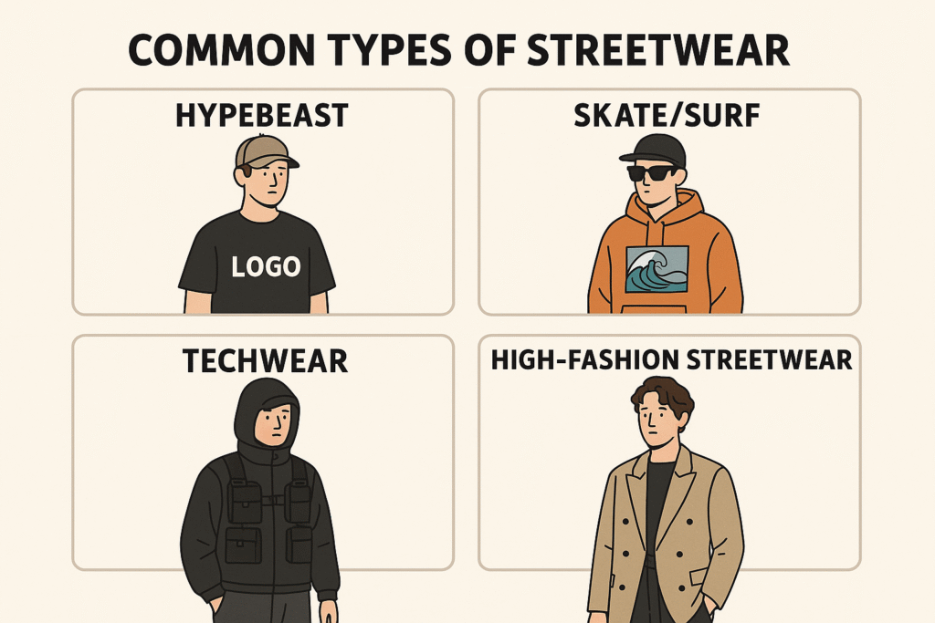 alt mood board showing four distinct types of streetwear styles