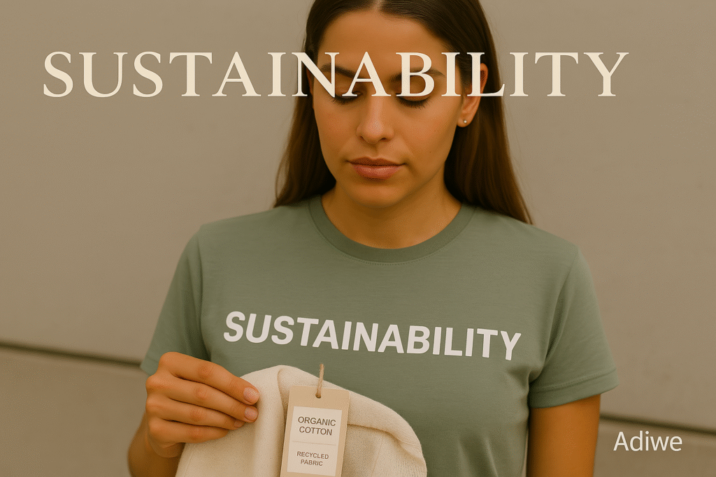 alt text: Streetwear t-shirt with a tag highlighting its organic cotton material