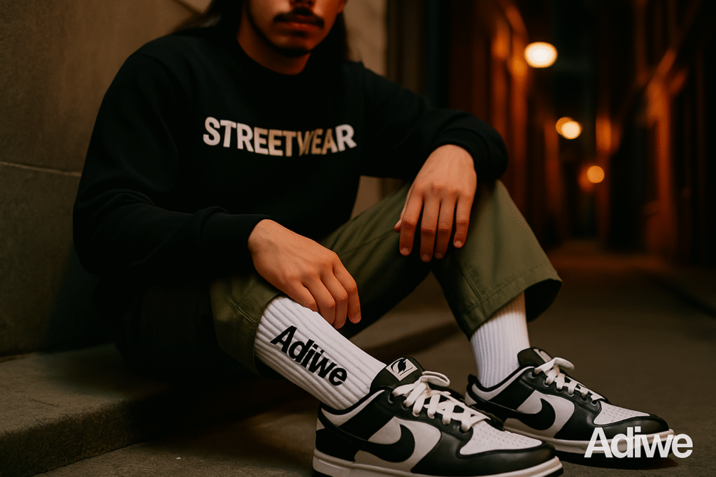 alt text: Collection of colorful and patterned custom streetwear socks