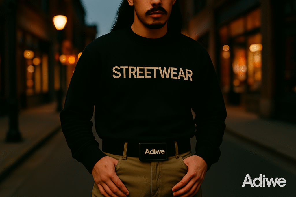 alt text: Custom streetwear belts with unique buckles and fabric designs