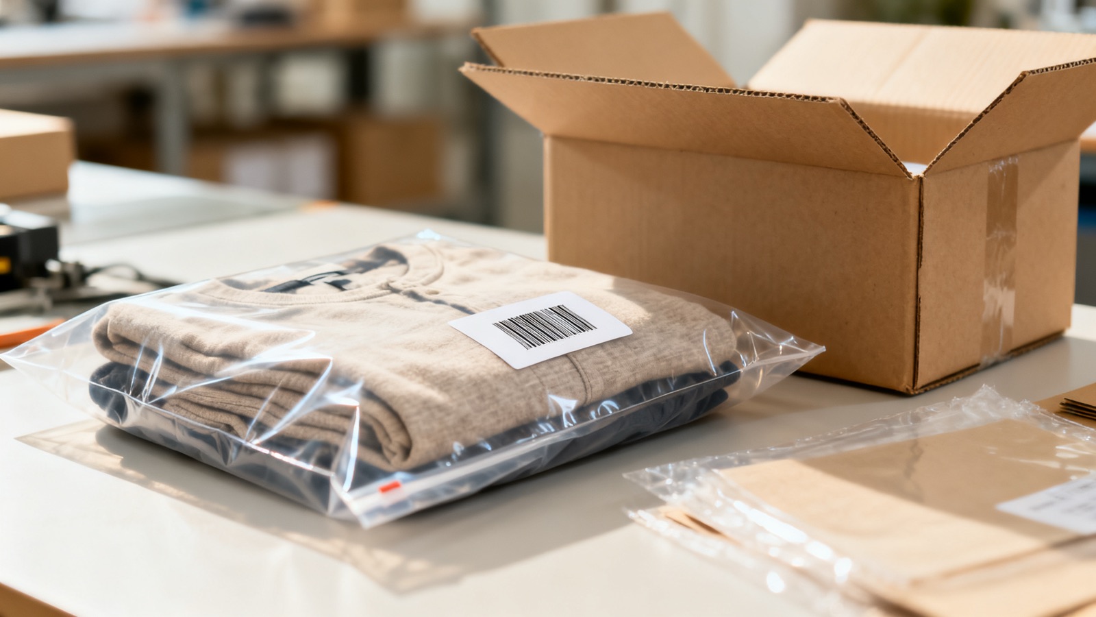 Custom apparel packed for shipment to Australian brands at Adiwe