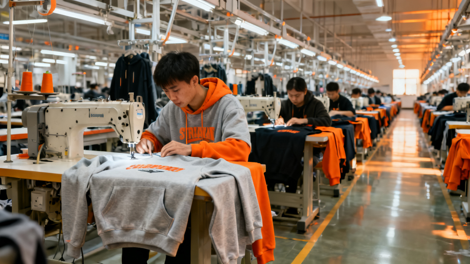 Streetwear manufacturer in China producing oversized t-shirts and hoodies